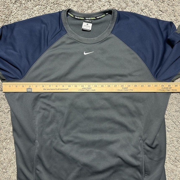 Nike Men's Basketball Thermafit Navy Gray Long Sleeve Fleece Lined Center Swoosh - Picture 4 of 9